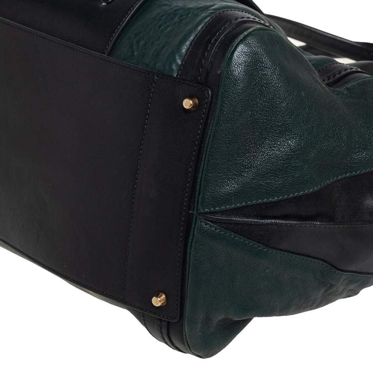 Pre Owned Chloe Dark Green /Black Leather Large Alice Satchel