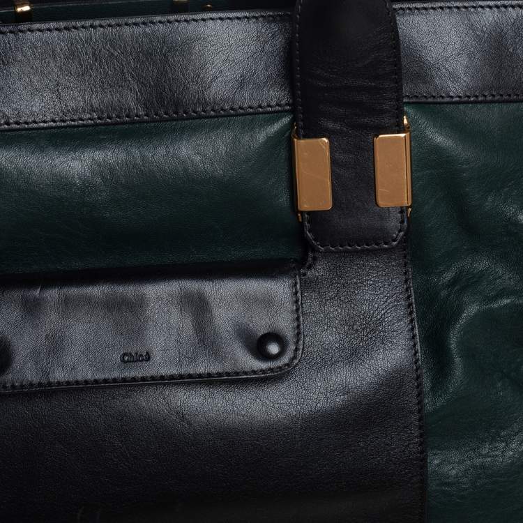 Pre Owned Chloe Dark Green /Black Leather Large Alice Satchel