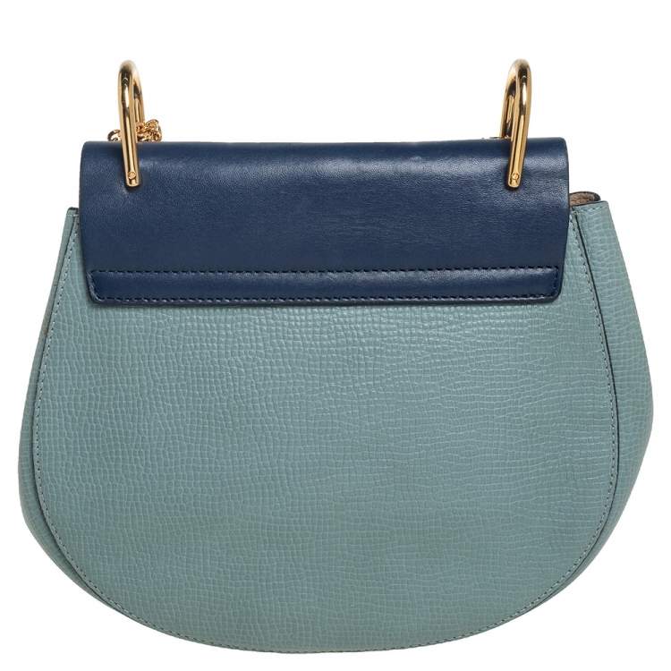 Pre Owned Chloe Two Tone Blue Leather Medium Drew Shoulder Bag