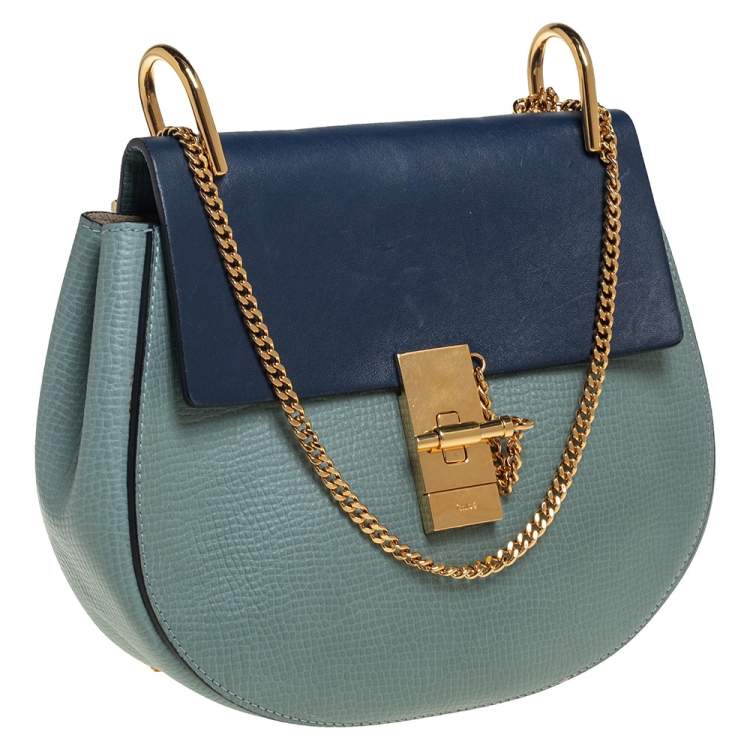 Pre Owned Chloe Two Tone Blue Leather Medium Drew Shoulder Bag