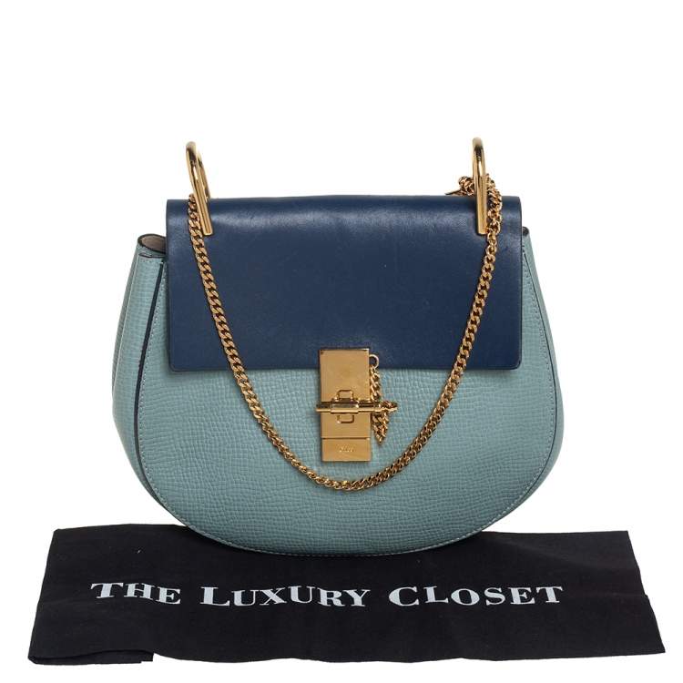 Pre Owned Chloe Two Tone Blue Leather Medium Drew Shoulder Bag