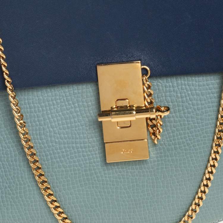 Pre Owned Chloe Two Tone Blue Leather Medium Drew Shoulder Bag