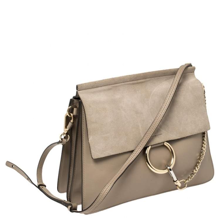 Pre Owned Chloé Taupe Leather and Suede Medium Faye Shoulder Bag