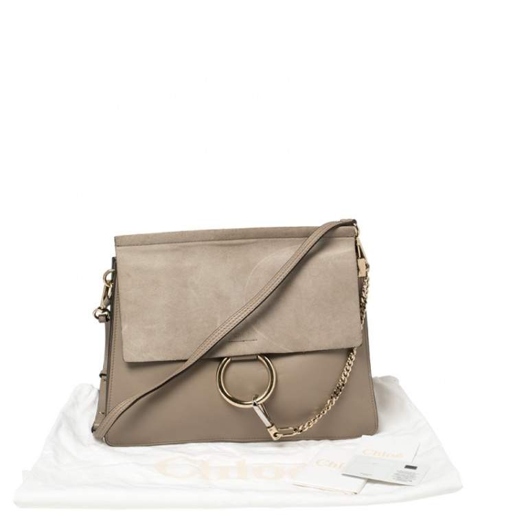 Pre Owned Chloé Taupe Leather and Suede Medium Faye Shoulder Bag