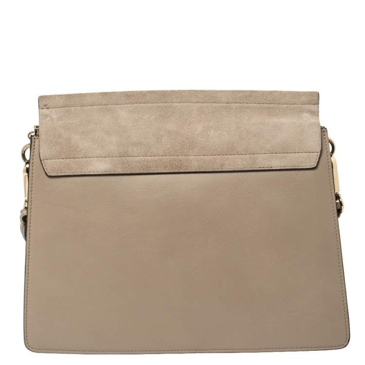 Pre Owned Chloé Taupe Leather and Suede Medium Faye Shoulder Bag
