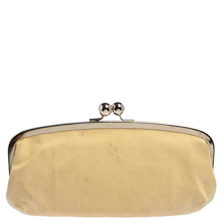 Pre Owned Chloe Cream Canvas Studded Kisslock Clutch
