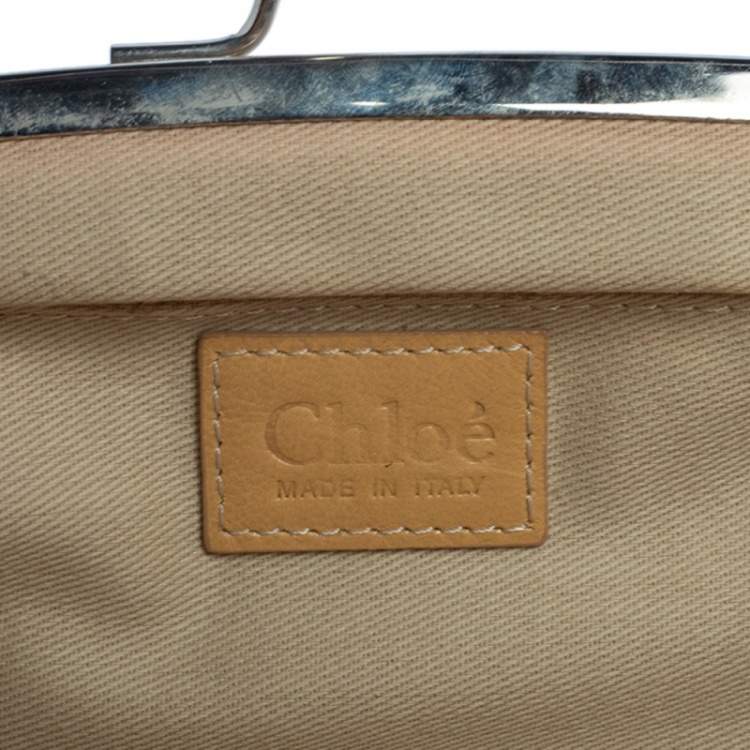 Pre Owned Chloe Cream Canvas Studded Kisslock Clutch