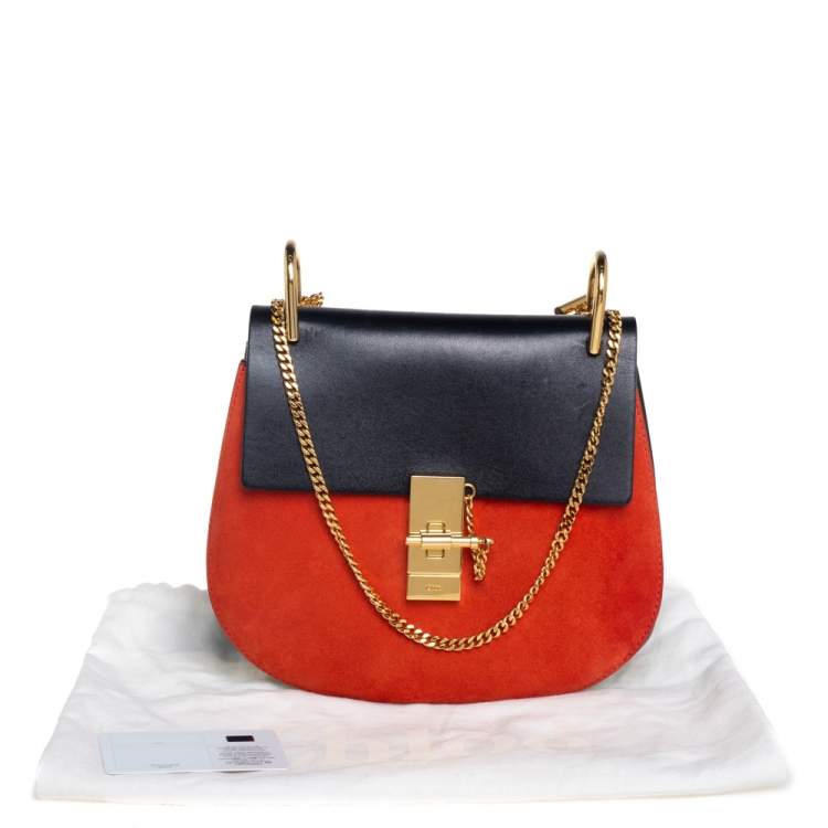 Pre Owned Chloe Black/Orange Leather and Suede Medium Drew Shoulder Bag