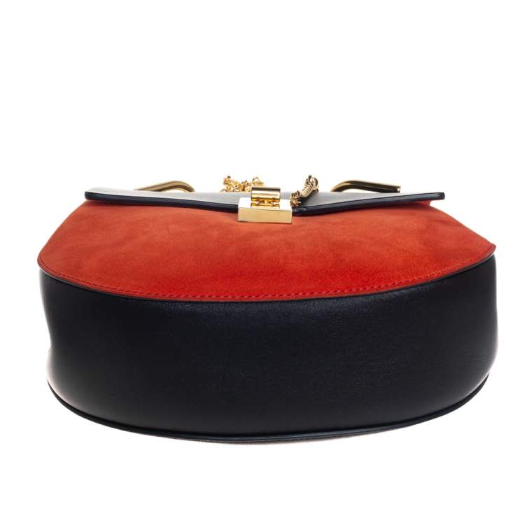 Pre Owned Chloe Black/Orange Leather and Suede Medium Drew Shoulder Bag