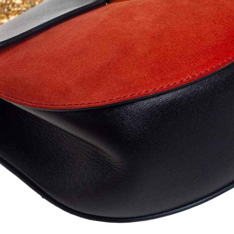 Pre Owned Chloe Black/Orange Leather and Suede Medium Drew Shoulder Bag
