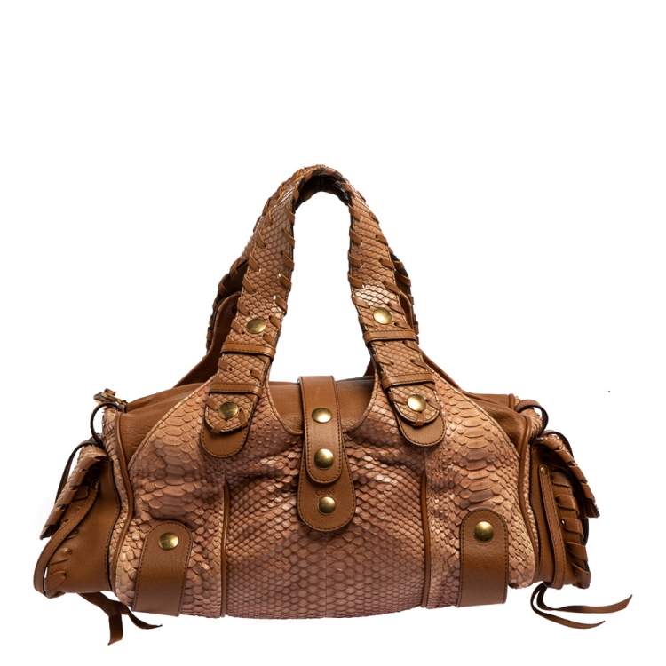 Pre Owned Chloe Beige/Brown Python and Leather Silverado Satchel