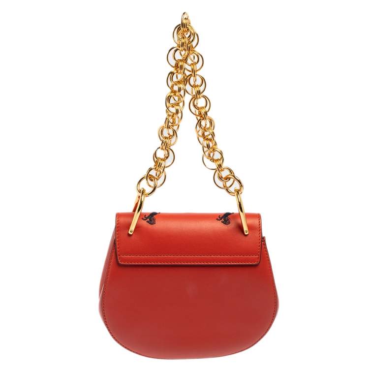 Pre Owned Chloe Red Embroidered Horses Leather Small Drew Bijou Crossbody Bag