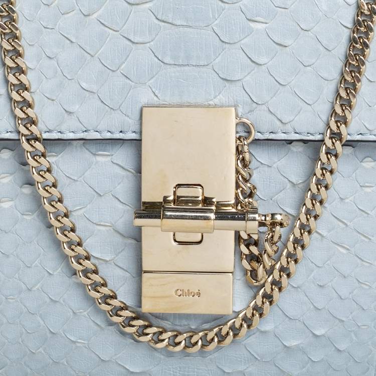 Pre Owned Chloé Fresh Blue Python Small Drew Shoulder Bag