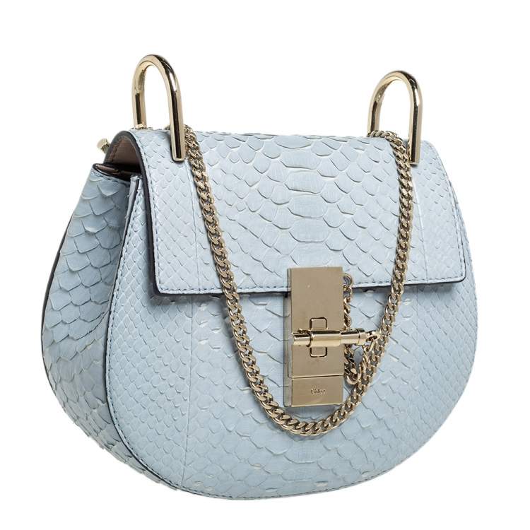 Pre Owned Chloé Fresh Blue Python Small Drew Shoulder Bag