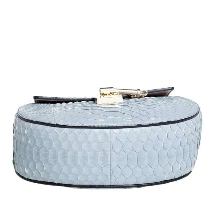 Pre Owned Chloé Fresh Blue Python Small Drew Shoulder Bag