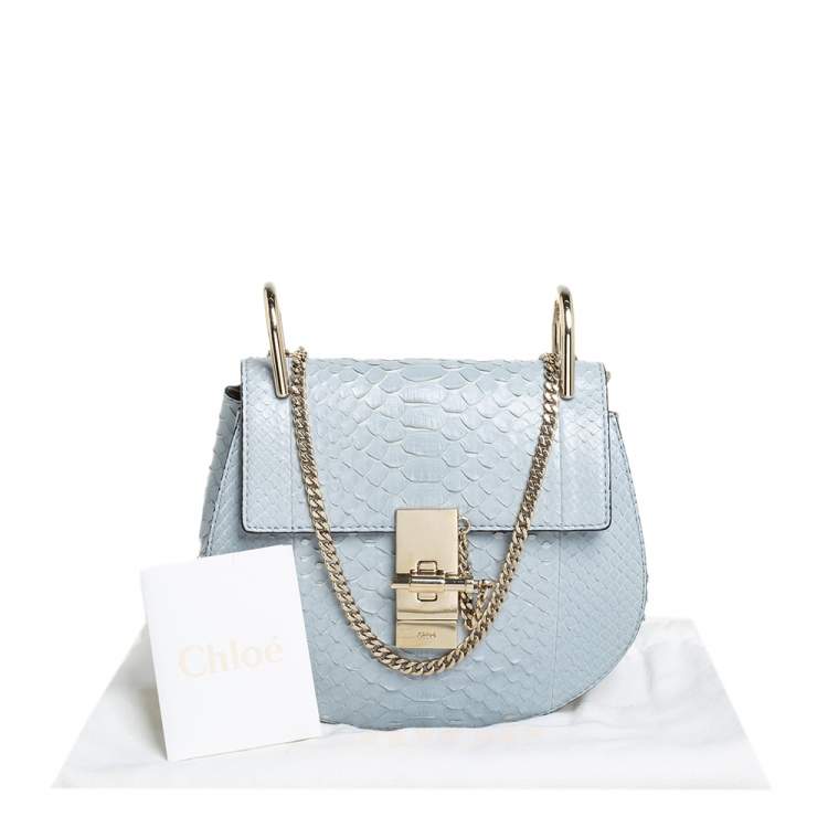 Pre Owned Chloé Fresh Blue Python Small Drew Shoulder Bag