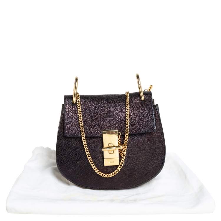 Pre Owned Chloé Metallic Black Leather Small Drew Crossbody Bag