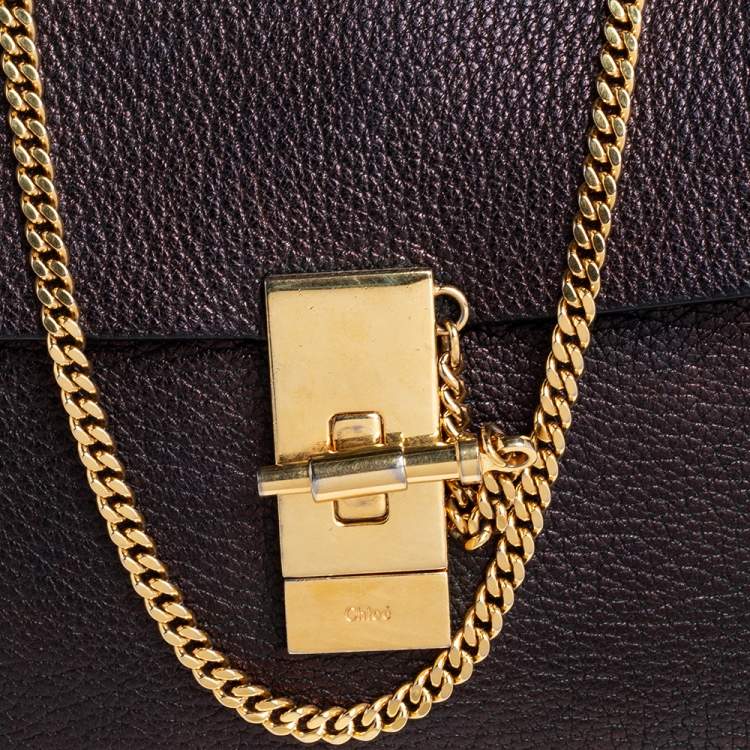 Pre Owned Chloé Metallic Black Leather Small Drew Crossbody Bag