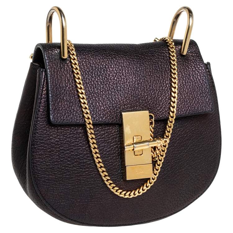 Pre Owned Chloé Metallic Black Leather Small Drew Crossbody Bag
