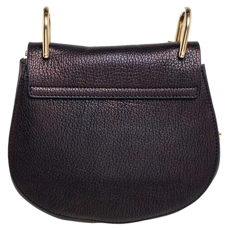 Pre Owned Chloé Metallic Black Leather Small Drew Crossbody Bag