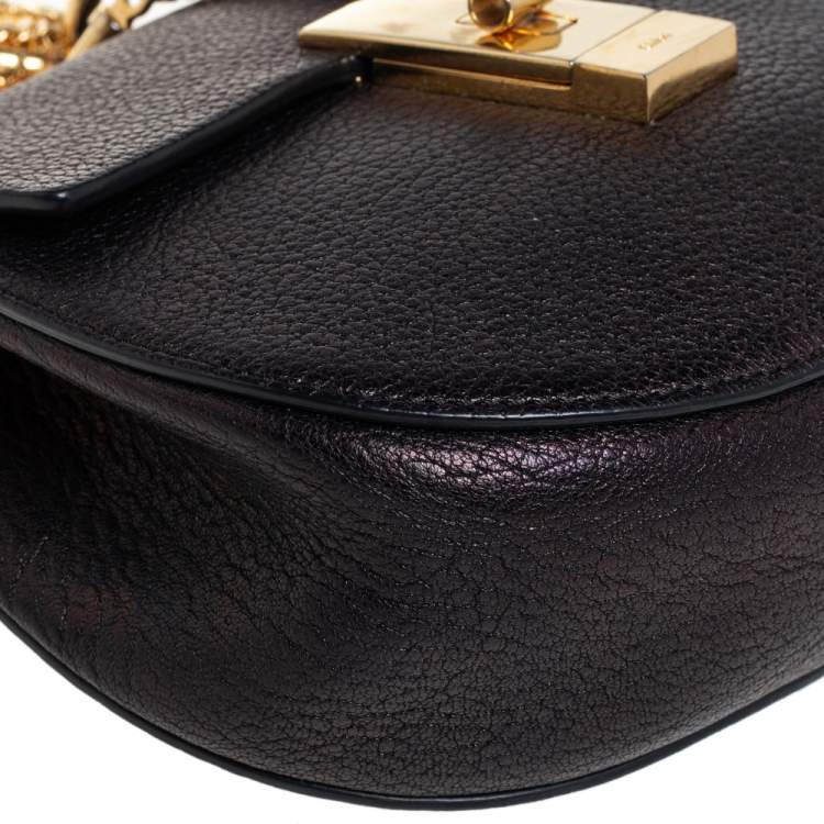 Pre Owned Chloé Metallic Black Leather Small Drew Crossbody Bag