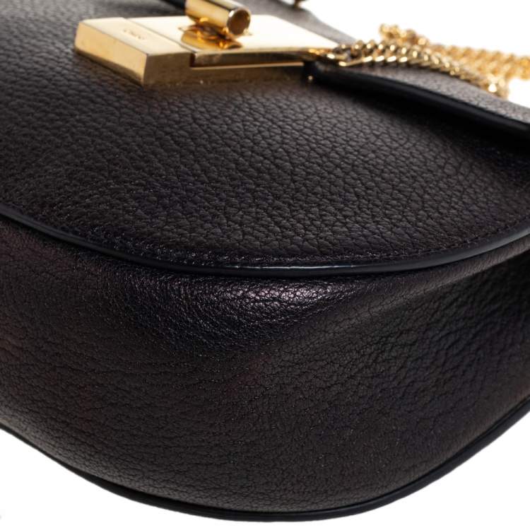 Pre Owned Chloé Metallic Black Leather Small Drew Crossbody Bag