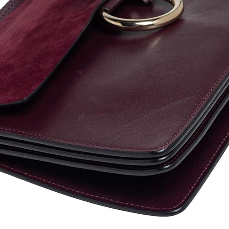 Pre Owned Chloe Burgundy Leather and Suede Medium Faye Shoulder Bag