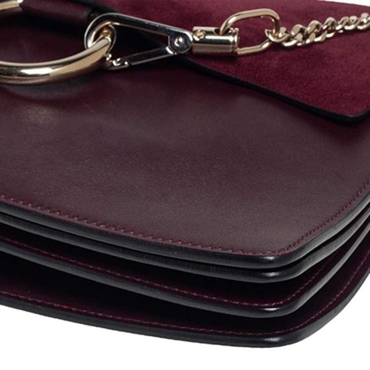 Pre Owned Chloe Burgundy Leather and Suede Medium Faye Shoulder Bag