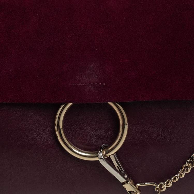 Pre Owned Chloe Burgundy Leather and Suede Medium Faye Shoulder Bag