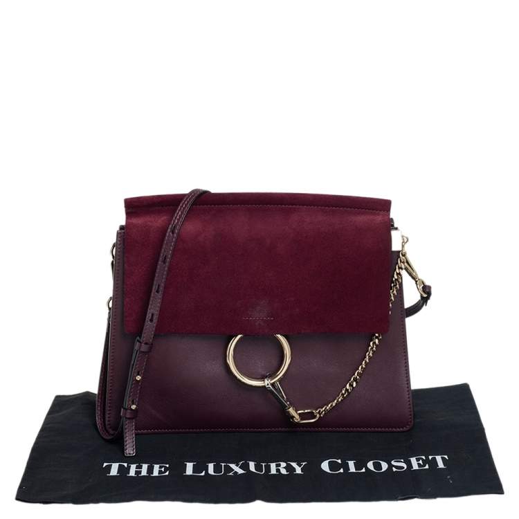 Pre Owned Chloe Burgundy Leather and Suede Medium Faye Shoulder Bag