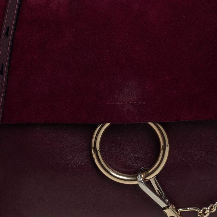 Pre Owned Chloe Burgundy Leather and Suede Medium Faye Shoulder Bag