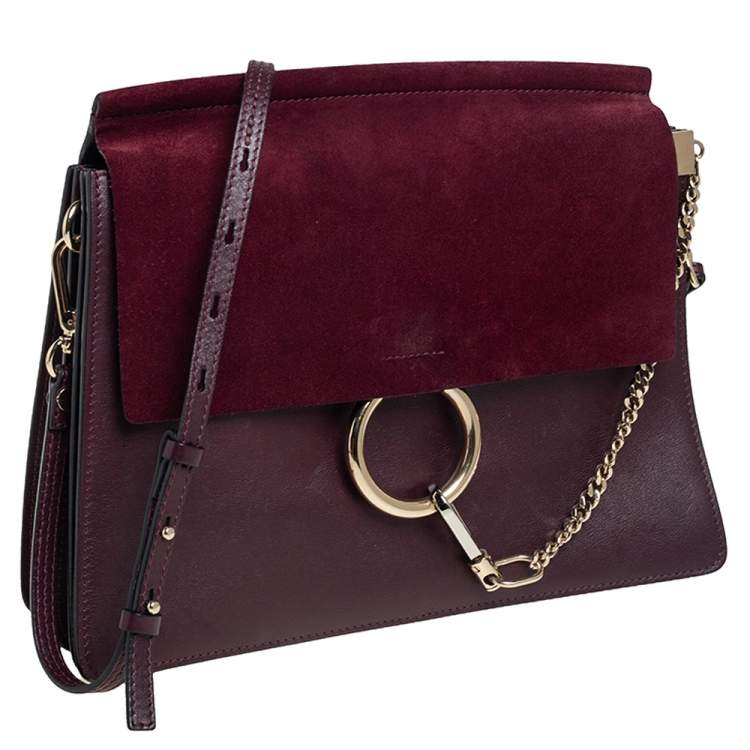 Pre Owned Chloe Burgundy Leather and Suede Medium Faye Shoulder Bag