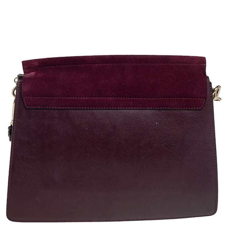 Pre Owned Chloe Burgundy Leather and Suede Medium Faye Shoulder Bag