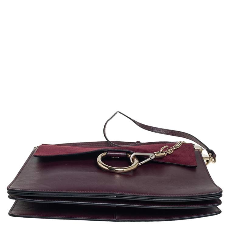 Pre Owned Chloe Burgundy Leather and Suede Medium Faye Shoulder Bag