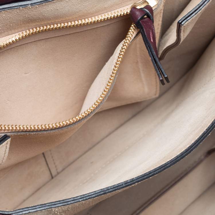 Pre Owned Chloe Burgundy Leather and Suede Medium Faye Shoulder Bag