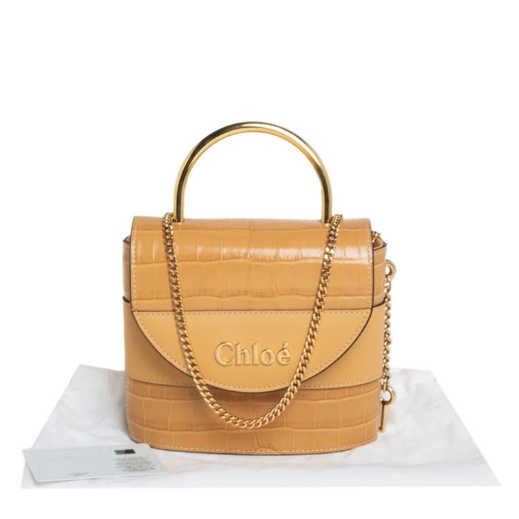 Pre Owned Chloe Beige Croc Embossed Leather Aby Lock Crossbody Bag