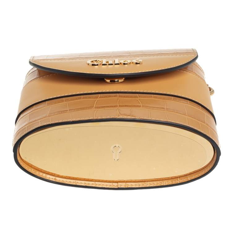 Pre Owned Chloe Beige Croc Embossed Leather Aby Lock Crossbody Bag