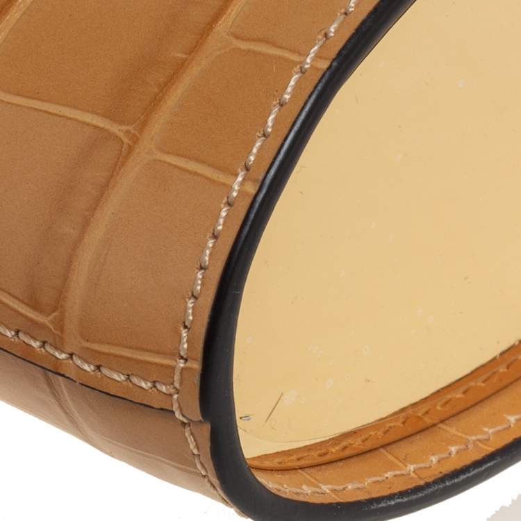 Pre Owned Chloe Beige Croc Embossed Leather Aby Lock Crossbody Bag