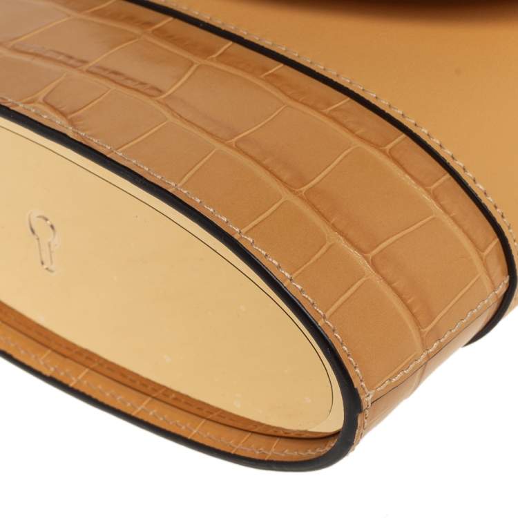 Pre Owned Chloe Beige Croc Embossed Leather Aby Lock Crossbody Bag