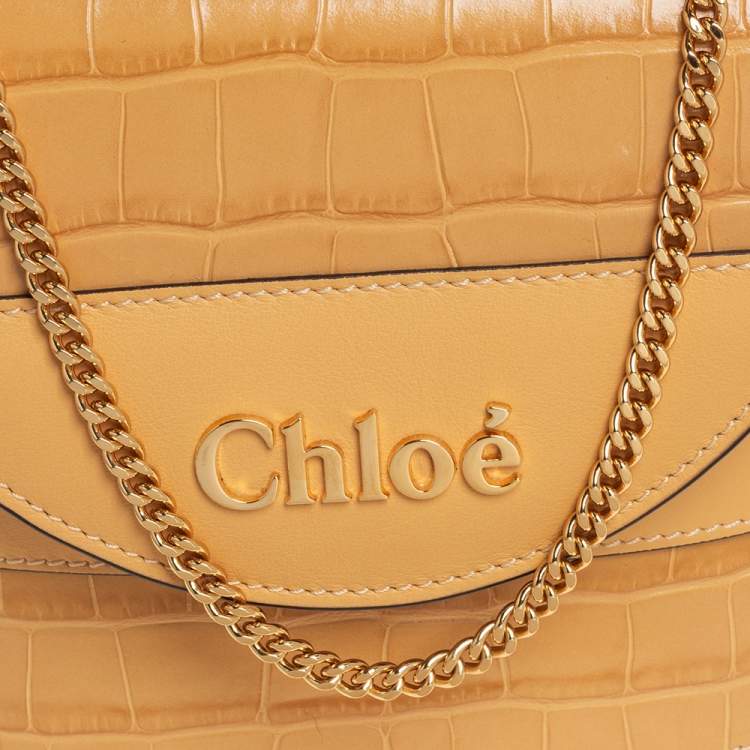 Pre Owned Chloe Beige Croc Embossed Leather Aby Lock Crossbody Bag