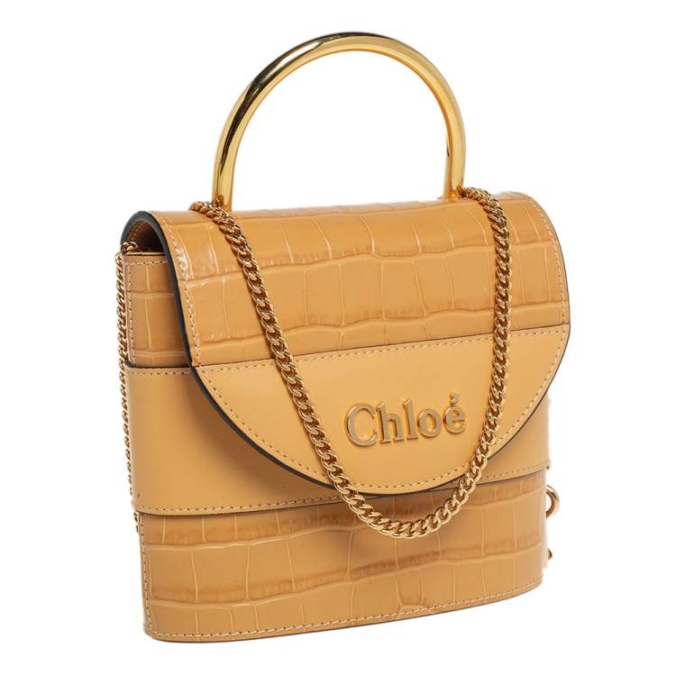 Pre Owned Chloe Beige Croc Embossed Leather Aby Lock Crossbody Bag