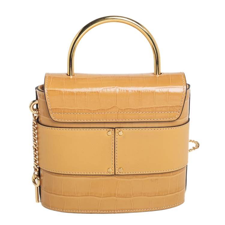 Pre Owned Chloe Beige Croc Embossed Leather Aby Lock Crossbody Bag
