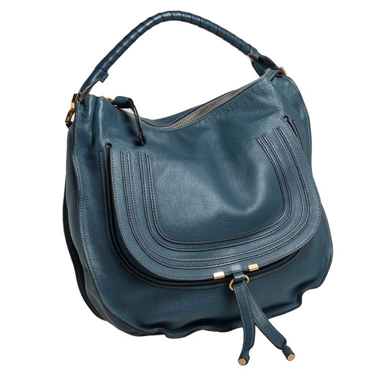 Pre Owned Chloe Steel Blue Leather Large Marcie Hobo