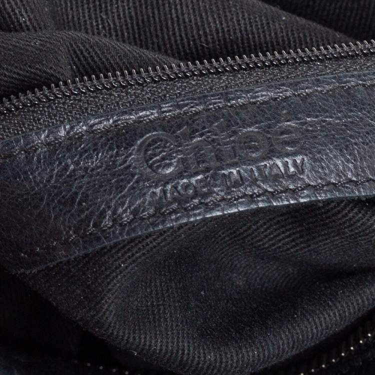 Pre Owned Chloe Black Leather Embellished Crescent Hobo
