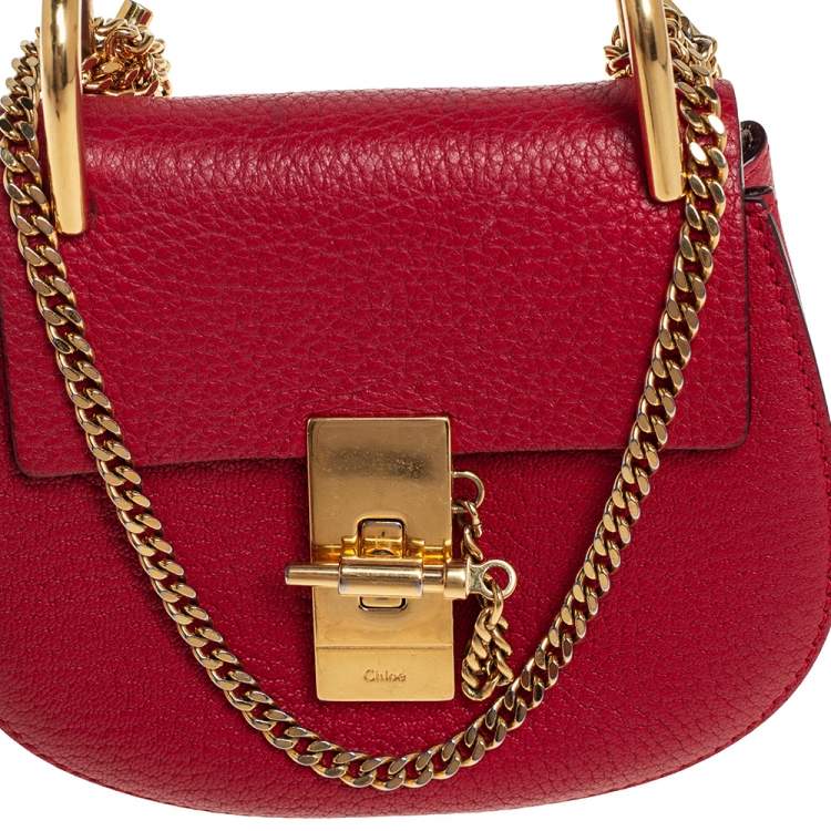 Pre Owned Chloe Red Grained Leather Nano Drew Shoulder Bag