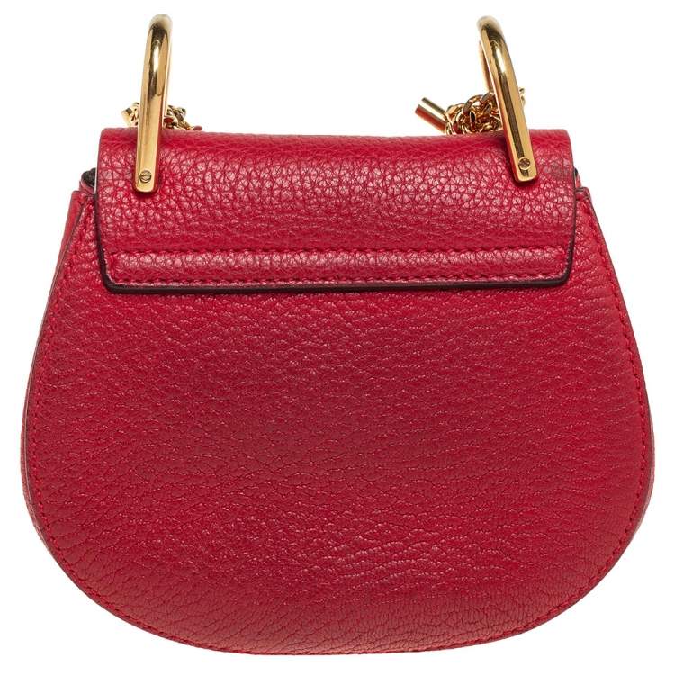 Pre Owned Chloe Red Grained Leather Nano Drew Shoulder Bag