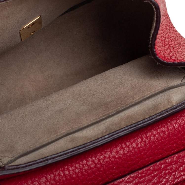 Pre Owned Chloe Red Grained Leather Nano Drew Shoulder Bag
