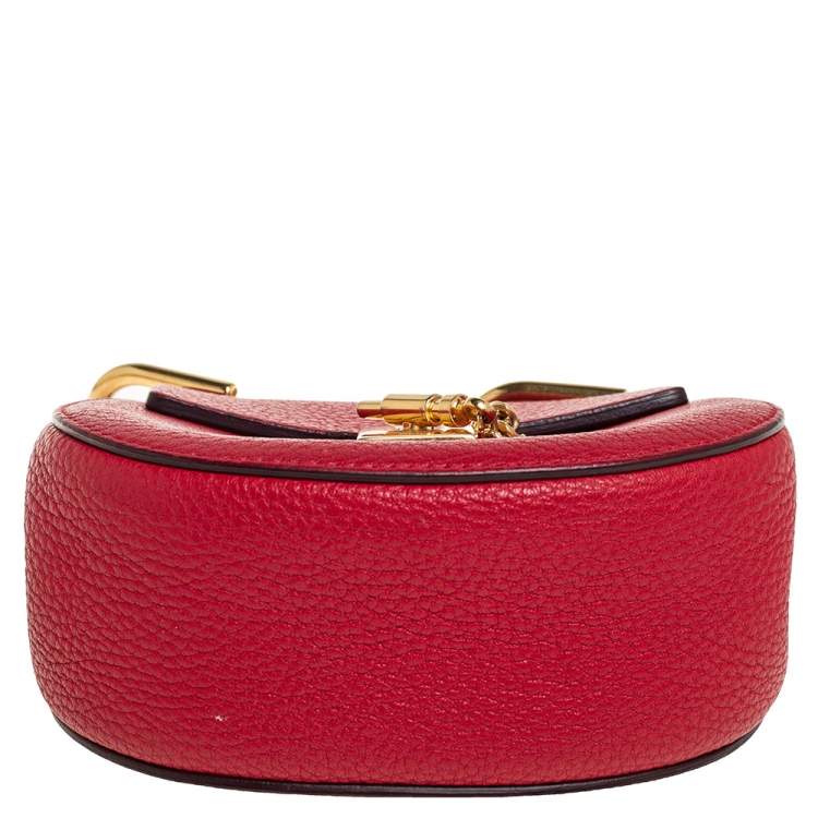 Pre Owned Chloe Red Grained Leather Nano Drew Shoulder Bag