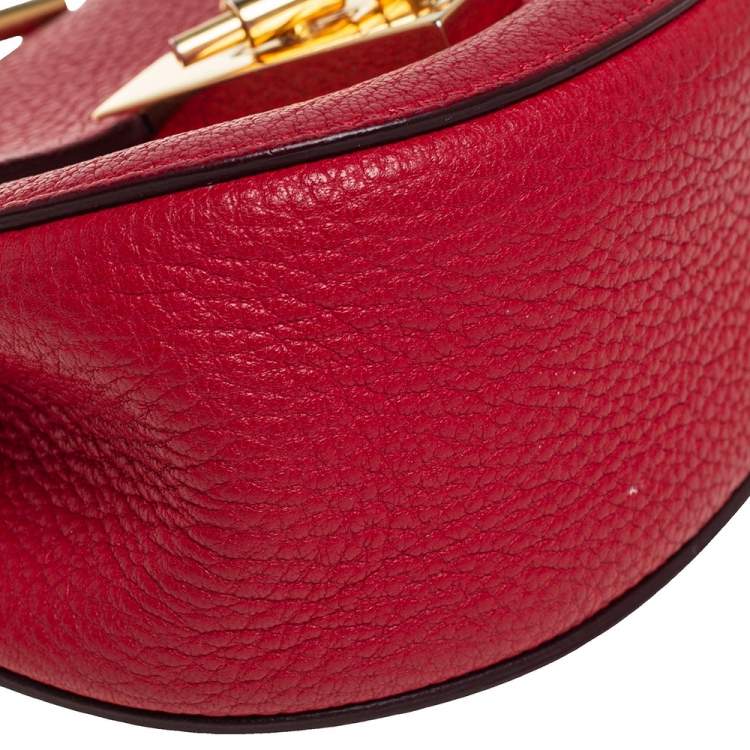 Pre Owned Chloe Red Grained Leather Nano Drew Shoulder Bag