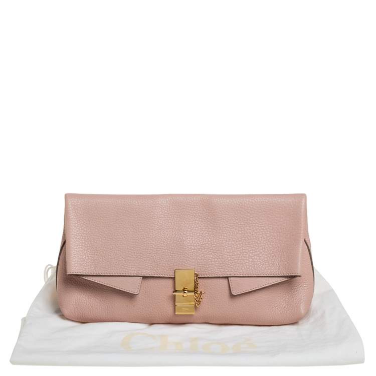 Pre Owned Chloe Powder Pink Grained Leather Drew Fold Over Clutch